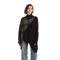 Batwing Sleeve Checked Mock Neck Pullover Sweater - BENTA Crochet
