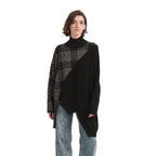 Batwing Sleeve Checked Mock Neck Pullover Sweater - BENTA Crochet