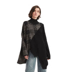 Batwing Sleeve Checked Mock Neck Pullover Sweater - BENTA Crochet