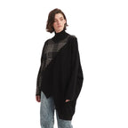 Batwing Sleeve Checked Mock Neck Pullover Sweater - BENTA Crochet