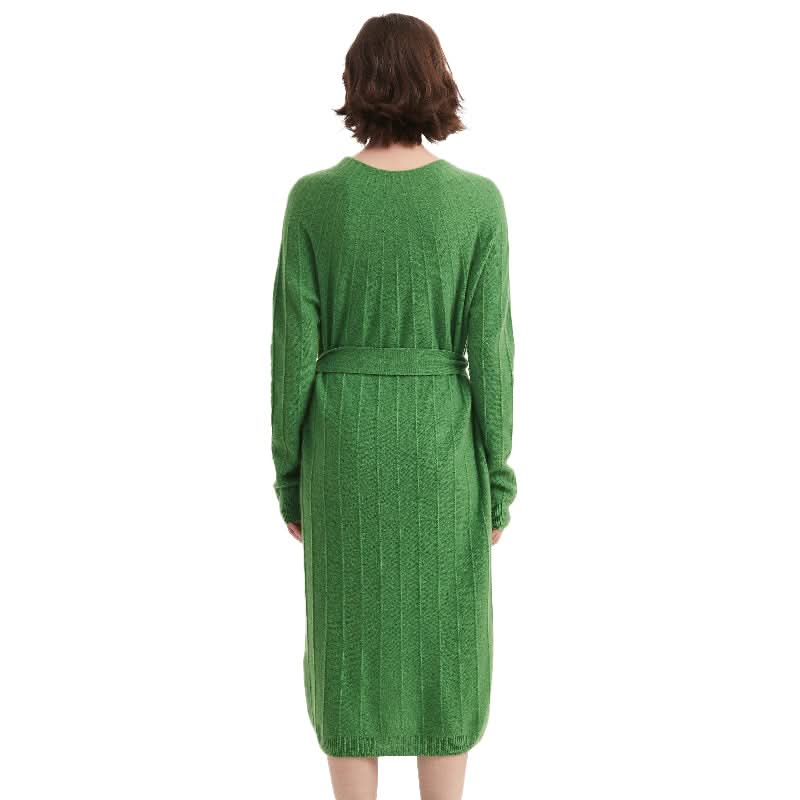 Belted Ribbed Knit Crew Neck Sweater Dress - BENTA Crochet