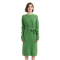 Belted Ribbed Knit Crew Neck Sweater Dress - BENTA Crochet