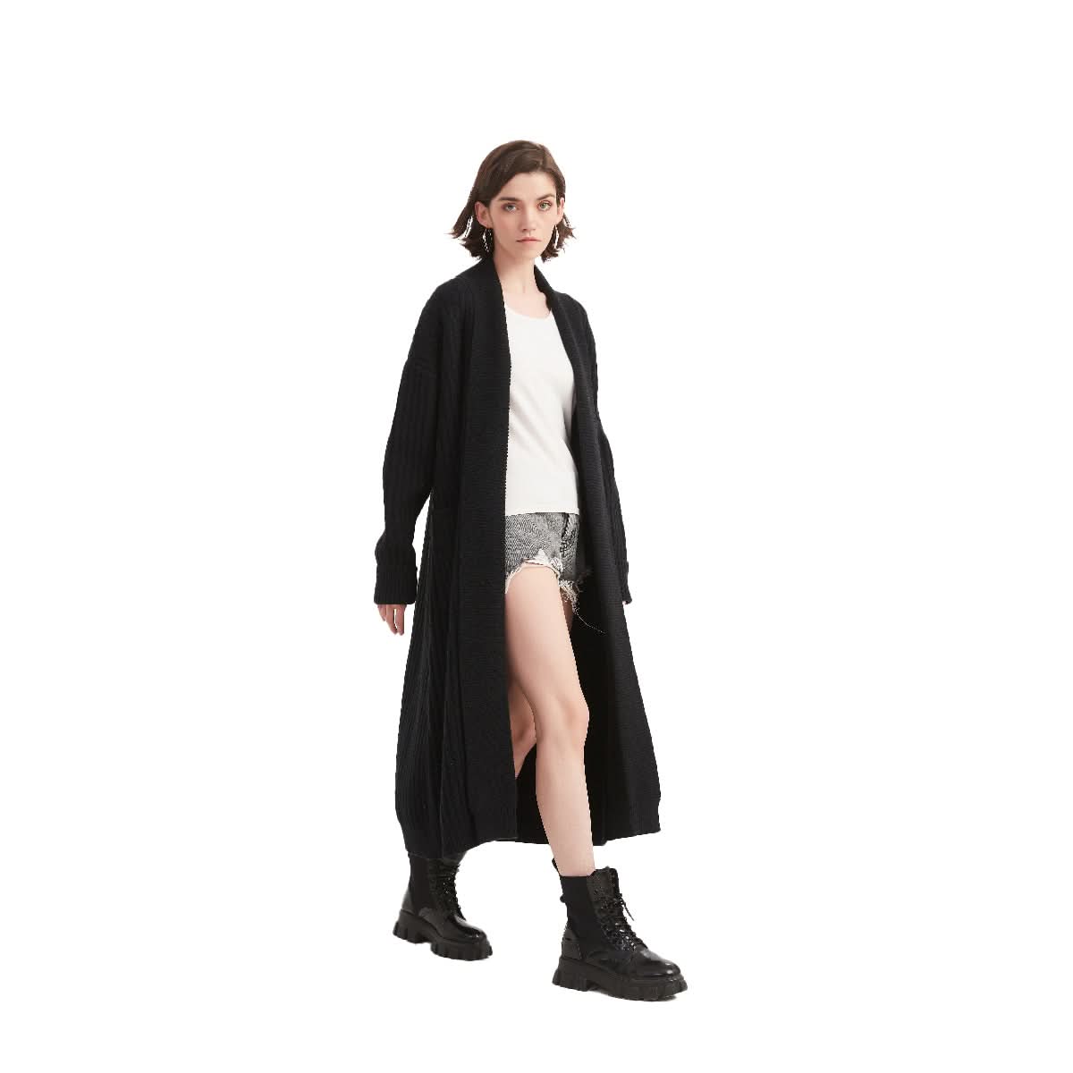 Black Shawl Collar Long Wrap Cardigan - BENTA Crochet