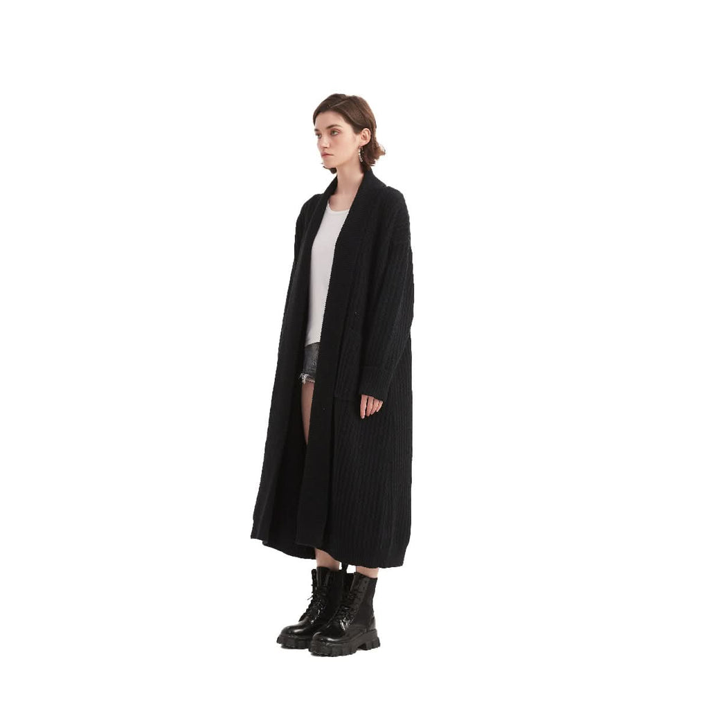 Black Shawl Collar Long Wrap Cardigan - BENTA Crochet