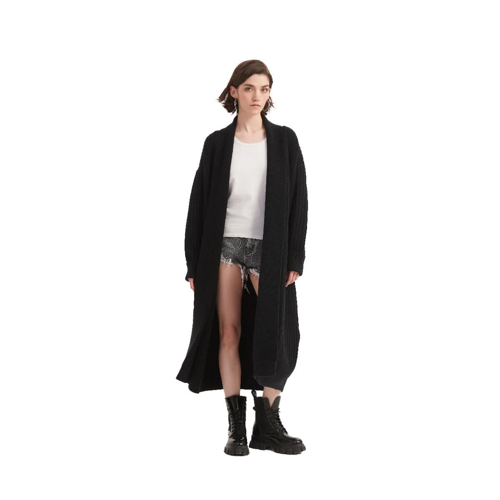 Black Shawl Collar Long Wrap Cardigan - BENTA Crochet