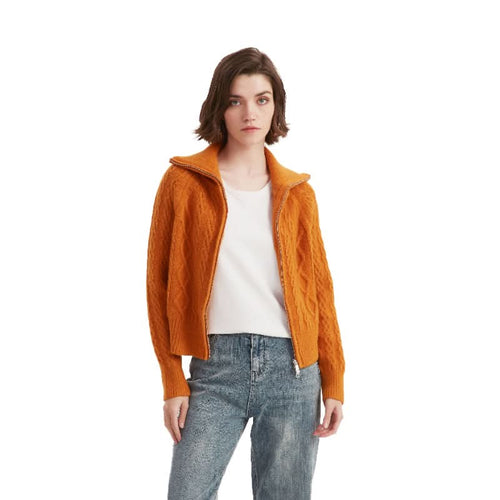 Cable Knit Zip-Up Cardigan Sweater - BENTA Crochet