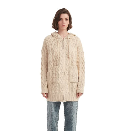 Cable Knit Zip-Up Hooded Cardigan - BENTA Crochet