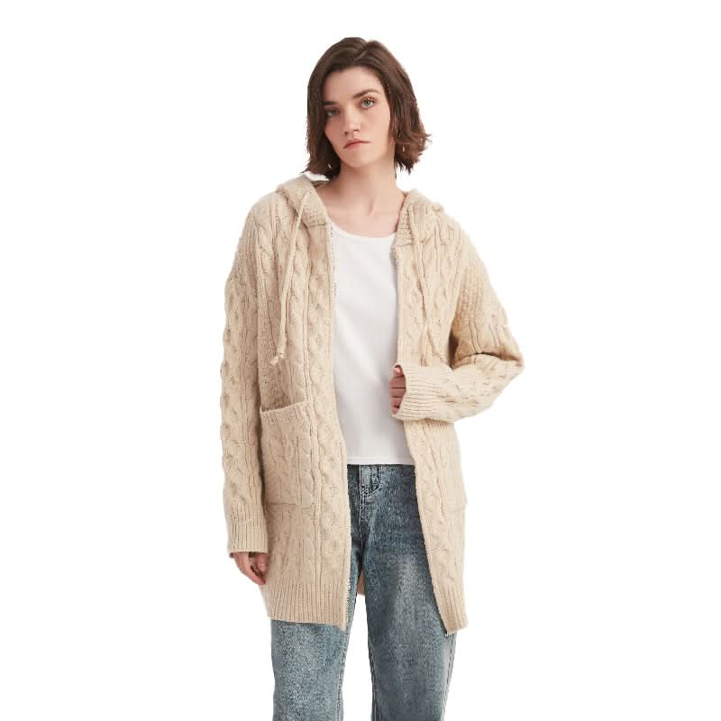 Cable Knit Zip-Up Hooded Cardigan - BENTA Crochet