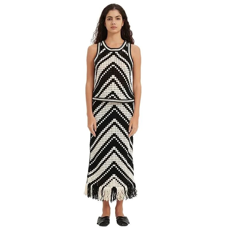 Chevron Crochet Tank & Fringe Maxi Skirt Set - BENTA Crochet