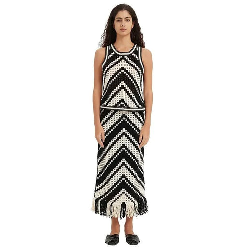 Chevron Crochet Tank & Fringe Maxi Skirt Set - BENTA Crochet