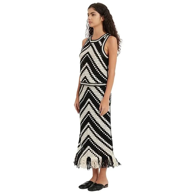 Chevron Crochet Tank & Fringe Maxi Skirt Set - BENTA Crochet