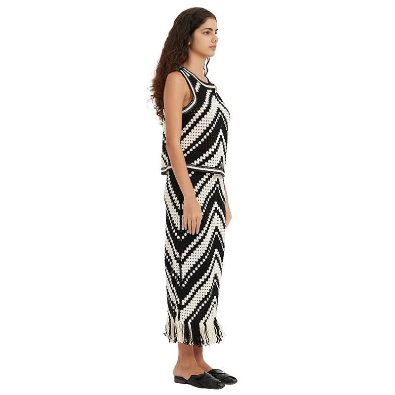 Chevron Crochet Tank & Fringe Maxi Skirt Set - BENTA Crochet