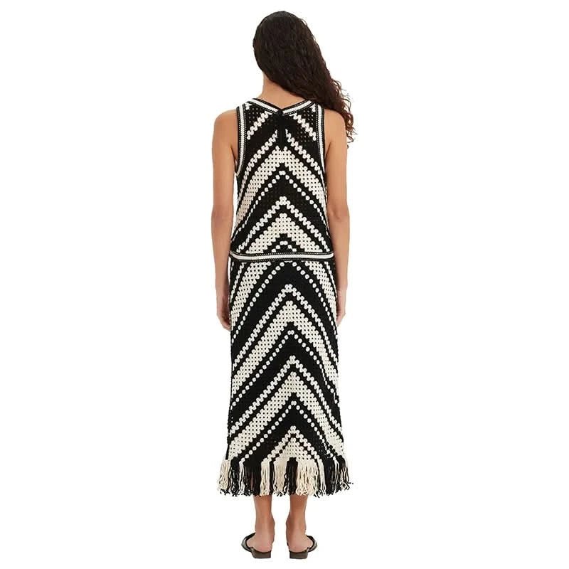 Chevron Crochet Tank & Fringe Maxi Skirt Set - BENTA Crochet