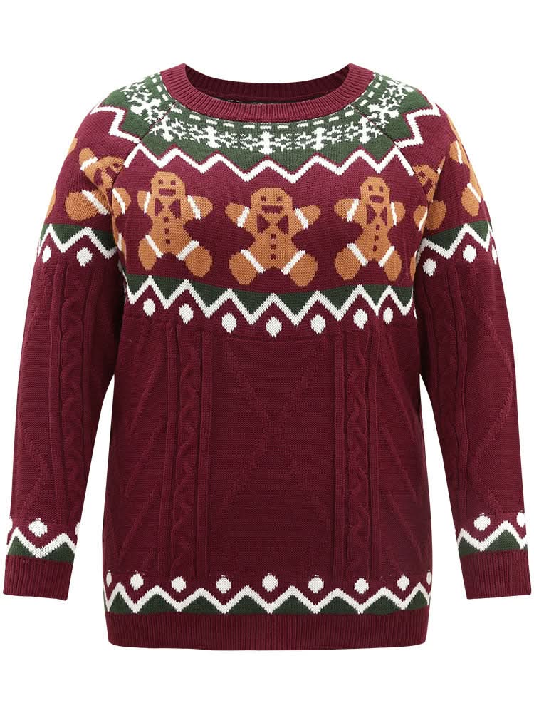 Christmas Gingerbread Man Print Plisse Pullover - BENTA Crochet