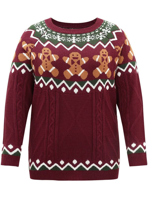 Christmas Gingerbread Man Print Plisse Pullover - BENTA Crochet