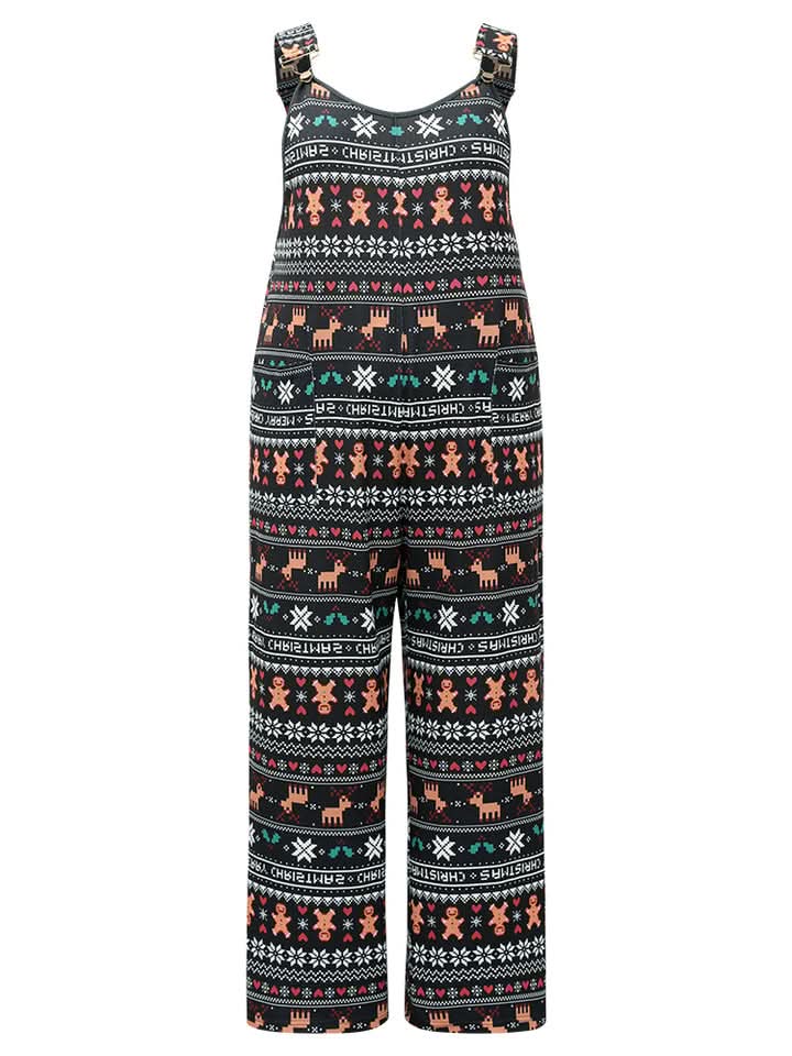 Christmas Print Adjustable Strap Jumpsuit - BENTA Crochet