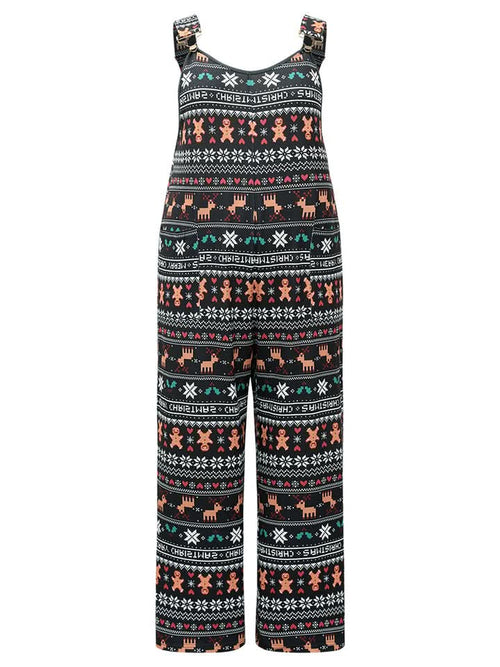 Christmas Print Adjustable Strap Jumpsuit - BENTA Crochet