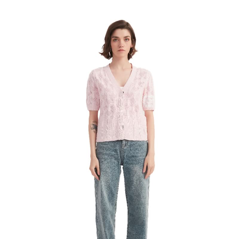 Cropped Hollow-Out V-Neck Sweater Top - BENTA Crochet