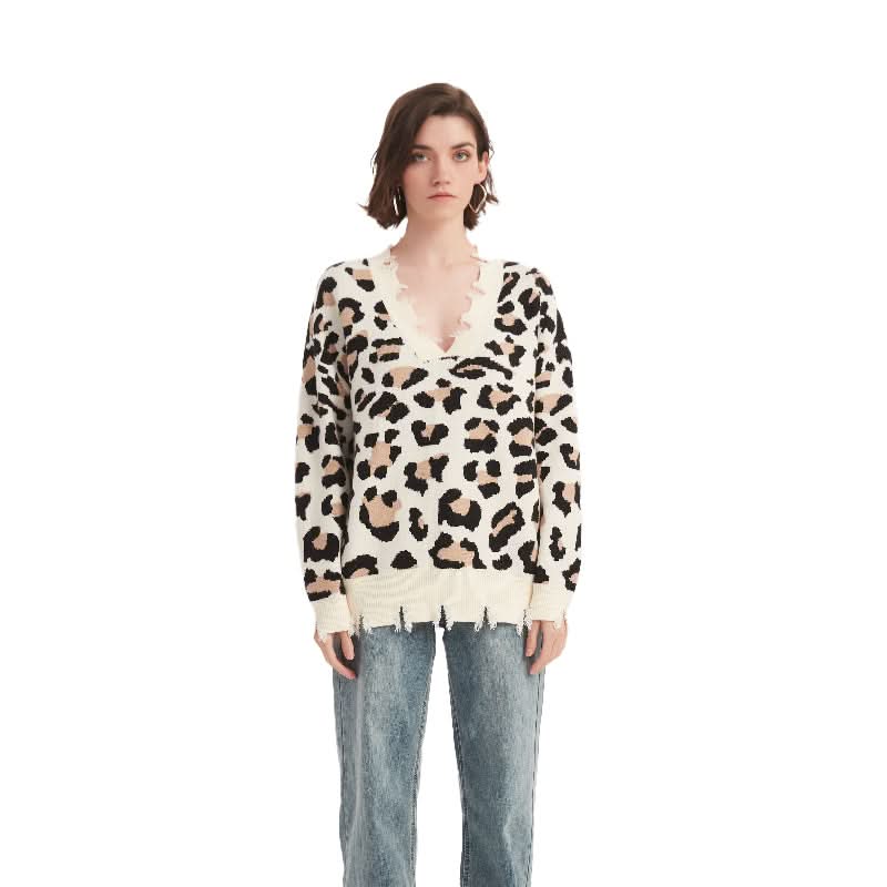 Cropped Leopard Print Tassel Pullover Sweater - BENTA Crochet