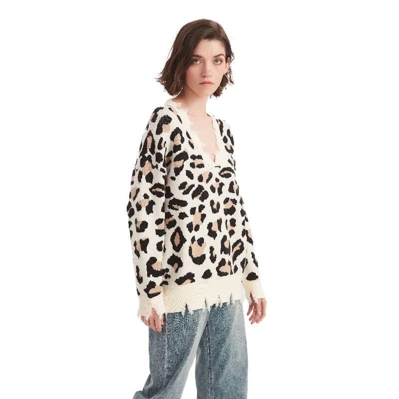 Cropped Leopard Print Tassel Pullover Sweater - BENTA Crochet
