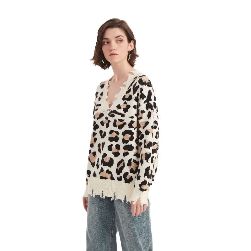 Cropped Leopard Print Tassel Pullover Sweater - BENTA Crochet