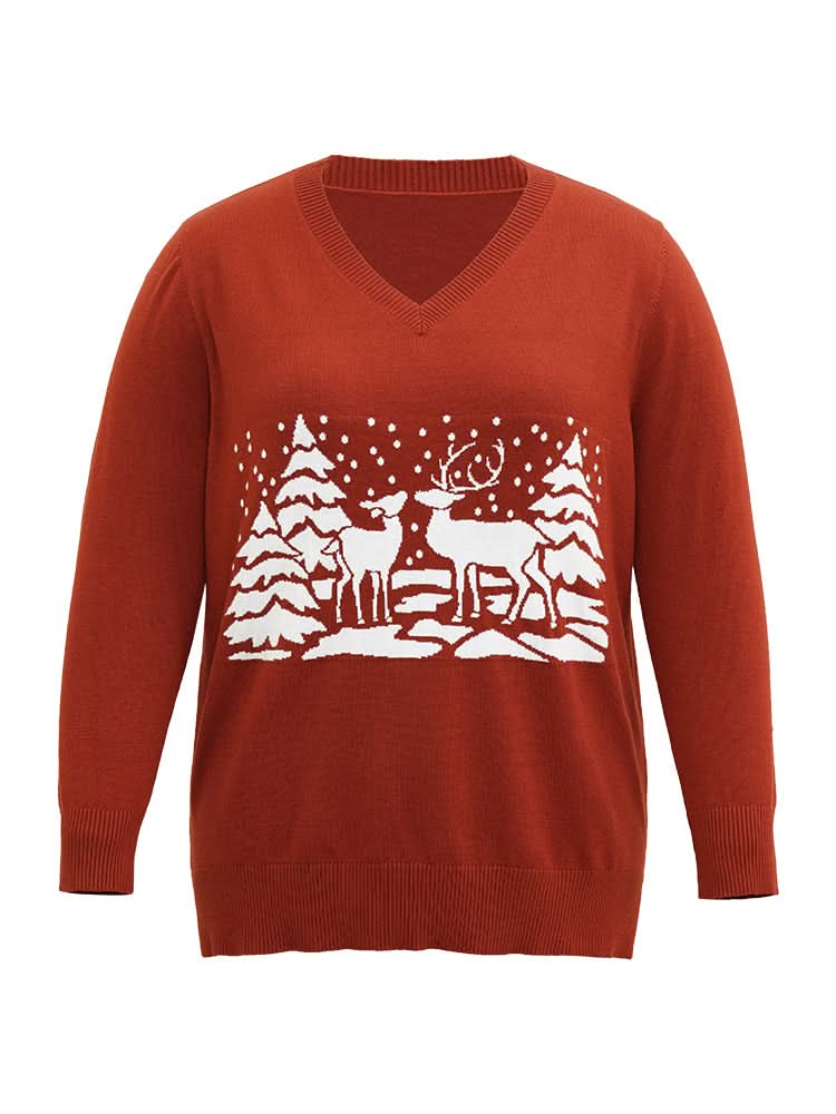 Custom Anti-Pilling Christmas Trees & Elk Print Pullover OEM | Rust Knitwear - BENTA Crochet