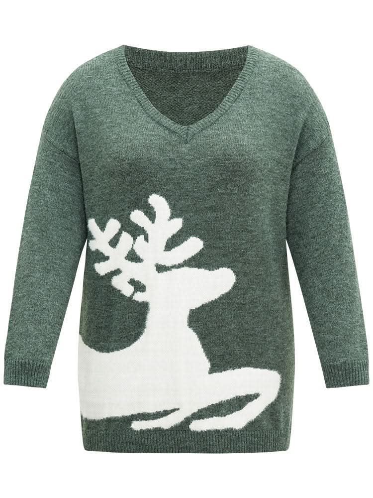 Custom Anti-Pilling Elk Print Drop Shoulder Pullover OEM | Durable Knitwear - BENTA Crochet