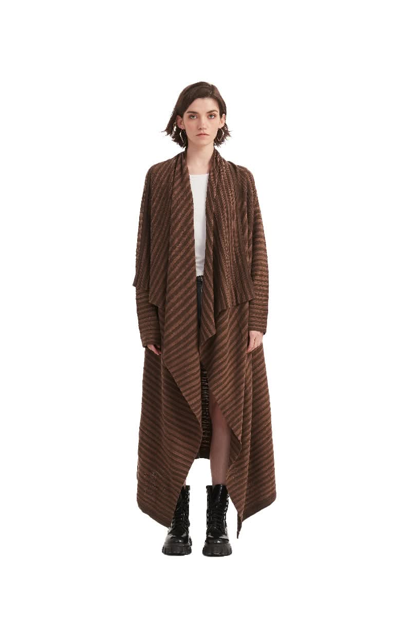 Diagonal Stripe Draped Long Wrap Cardigan - BENTA Crochet