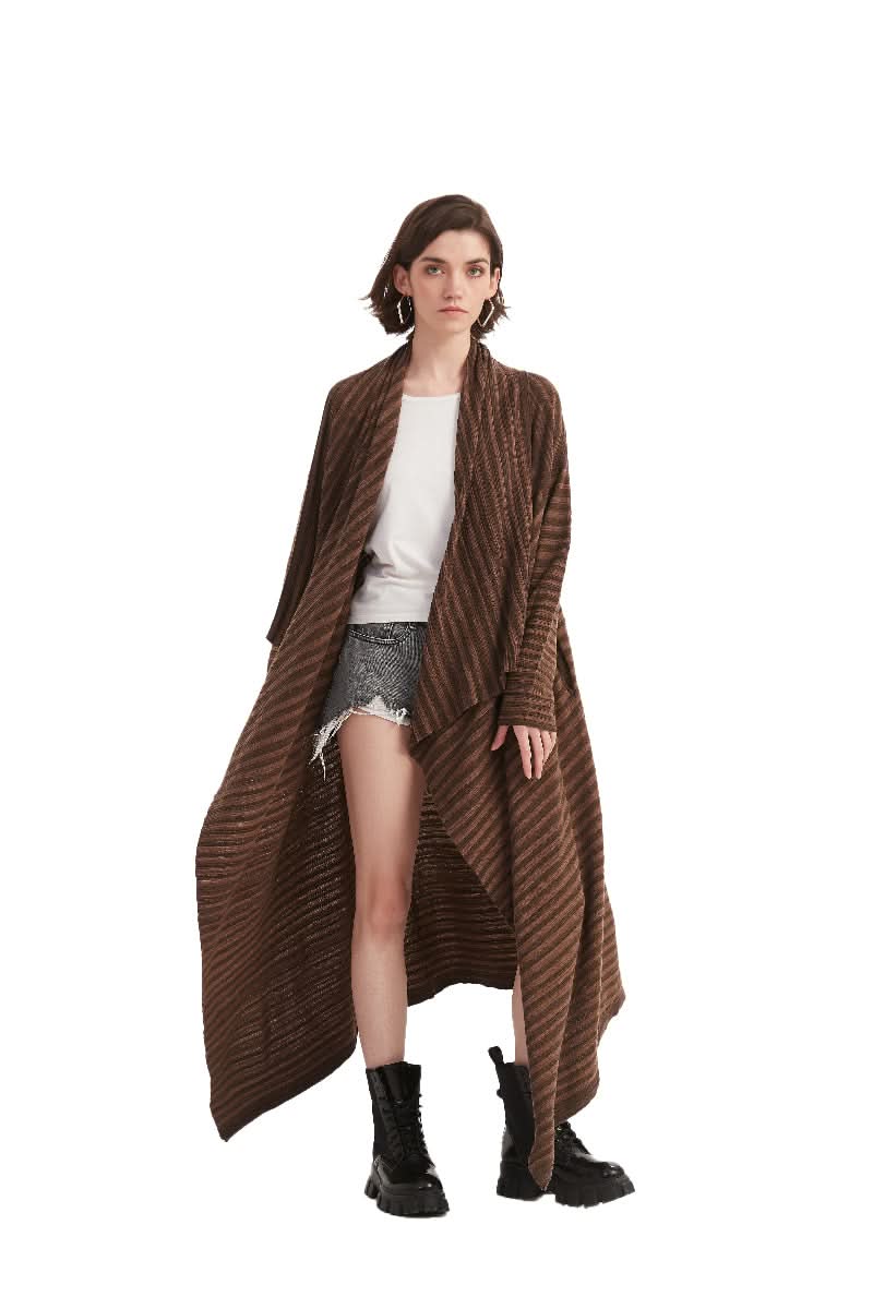 Diagonal Stripe Draped Long Wrap Cardigan - BENTA Crochet