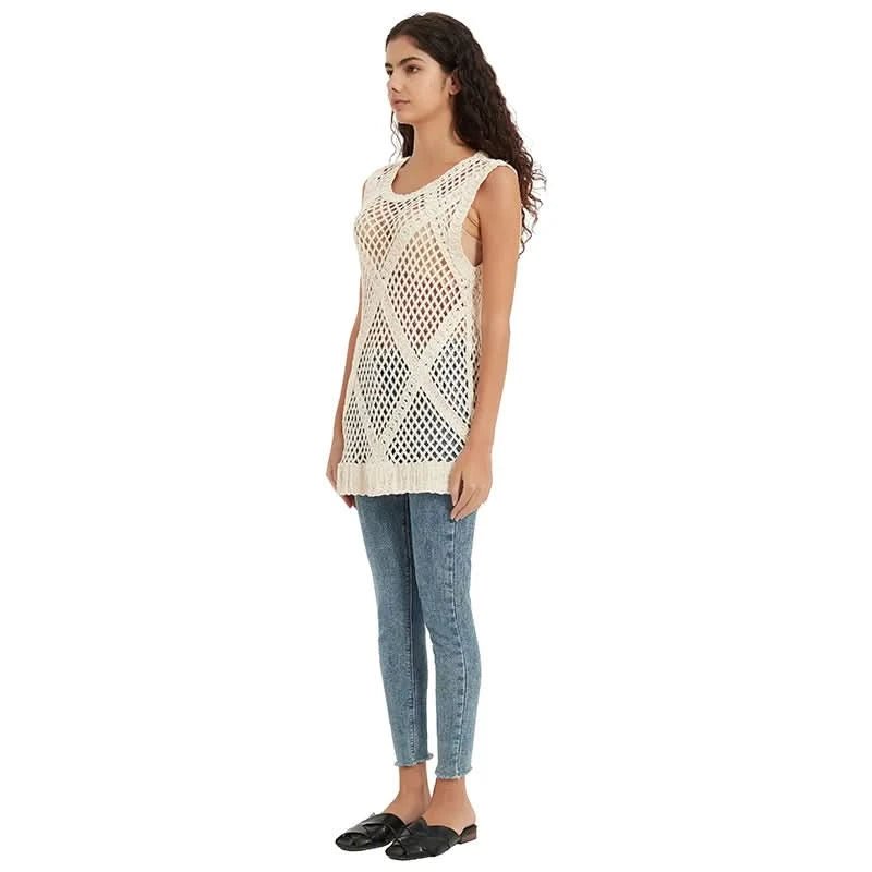 Diamond Lattice Crochet Tunic Vest - BENTA Crochet