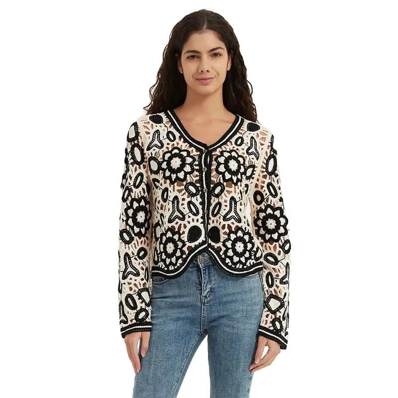Floral Crochet Button-Front Cardigan - BENTA Crochet