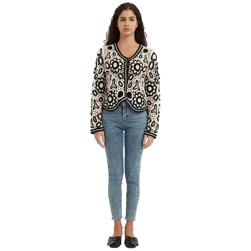 Floral Crochet Button-Front Cardigan - BENTA Crochet