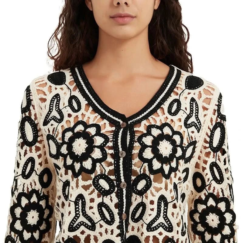 Floral Crochet Button-Front Cardigan - BENTA Crochet