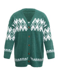 Fuzzy Geo Print Button-Front Cardigan - BENTA Crochet