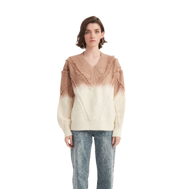 Gradient Color Rhombic Tassel Pullover Sweater - BENTA Crochet