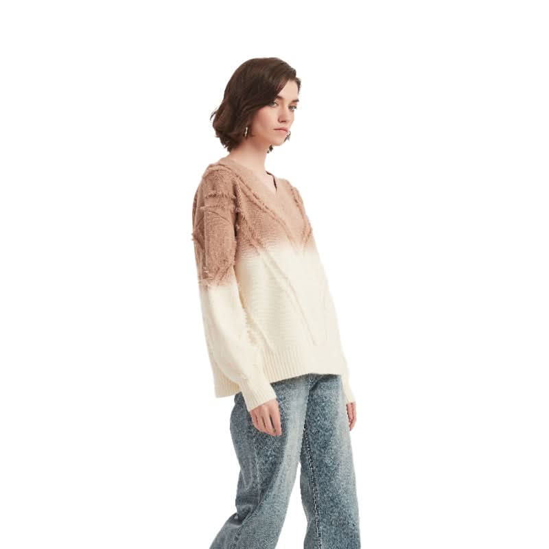 Gradient Color Rhombic Tassel Pullover Sweater - BENTA Crochet