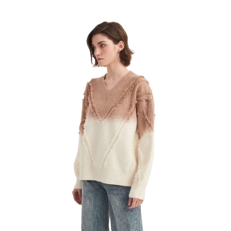 Gradient Color Rhombic Tassel Pullover Sweater - BENTA Crochet