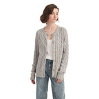 Gray Cable Knit Crewneck Cardigan Sweater - BENTA Crochet