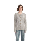 Gray Cable Knit Crewneck Cardigan Sweater - BENTA Crochet