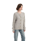 Gray Cable Knit Crewneck Cardigan Sweater - BENTA Crochet