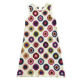 Girls crochet-style ivory shift dress with multicolor sunburst floral pattern