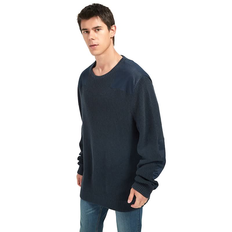 Men Canvas Patch Waffle Knit Sweatshirt | Workwear Style Custom Wholesale Top - BENTA Crochet