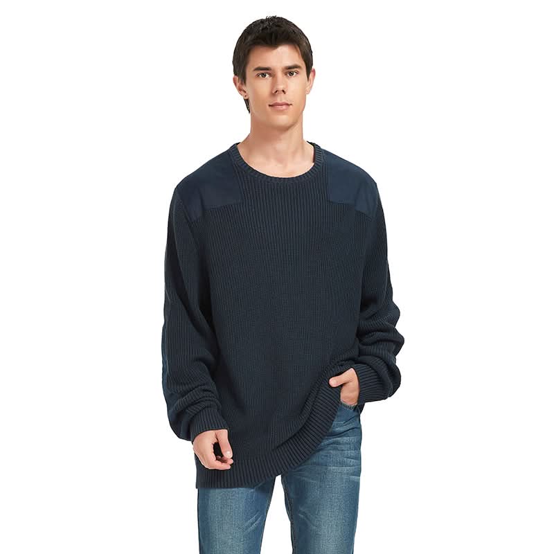 Men Canvas Patch Waffle Knit Sweatshirt | Workwear Style Custom Wholesale Top - BENTA Crochet