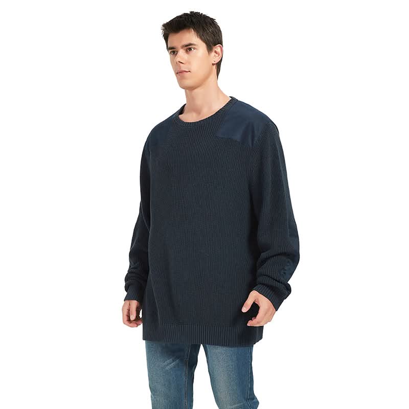 Men Canvas Patch Waffle Knit Sweatshirt | Workwear Style Custom Wholesale Top - BENTA Crochet