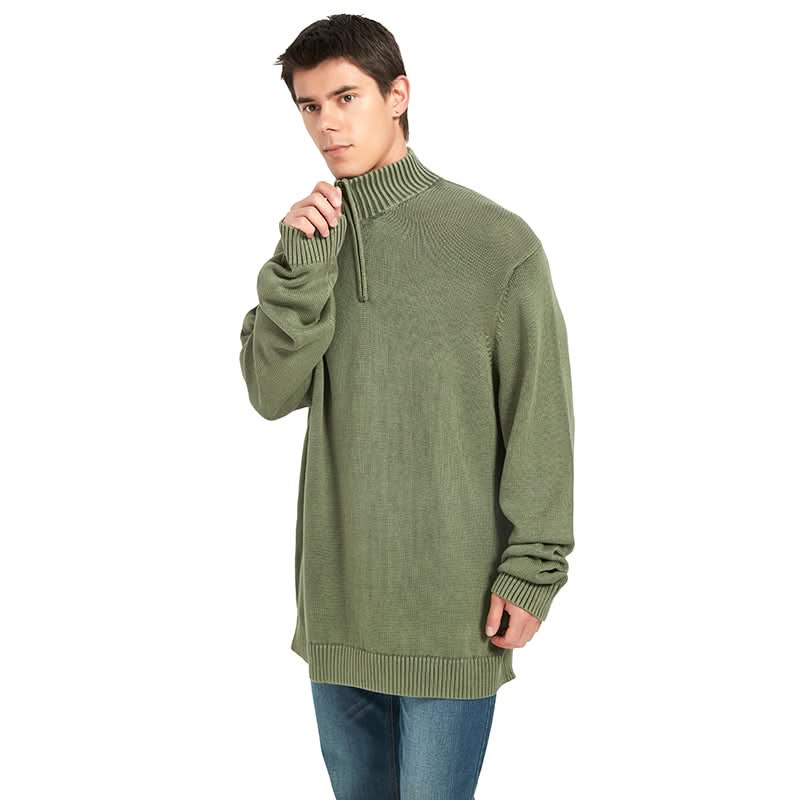 Men Half Zip Mock Neck Waffle Knit Top | Soft Casual Custom Wholesale Pullover - BENTA Crochet
