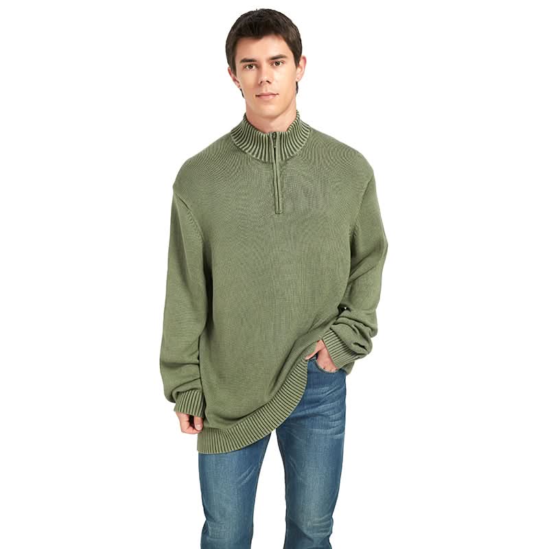 Men Half Zip Mock Neck Waffle Knit Top | Soft Casual Custom Wholesale Pullover - BENTA Crochet