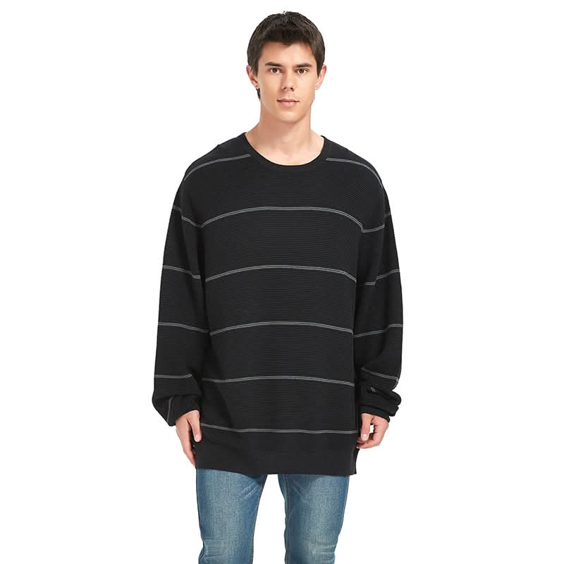 Men Horizontal Stripe Waffle Knit Sweatshirt | Oversized Casual Custom Bulk Pullover - BENTA Crochet