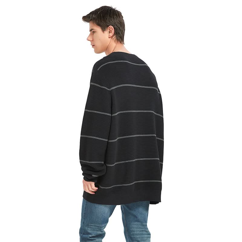 Men Horizontal Stripe Waffle Knit Sweatshirt | Oversized Casual Custom Bulk Pullover - BENTA Crochet