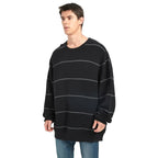 Men Horizontal Stripe Waffle Knit Sweatshirt | Oversized Casual Custom Bulk Pullover - BENTA Crochet