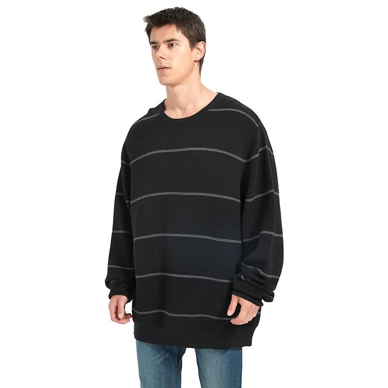 Men Horizontal Stripe Waffle Knit Sweatshirt | Oversized Casual Custom Bulk Pullover - BENTA Crochet